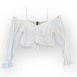 H&M Divided Boho White Long Sleeve Ladies Crop Top Festival Shirt | Sz M [129]